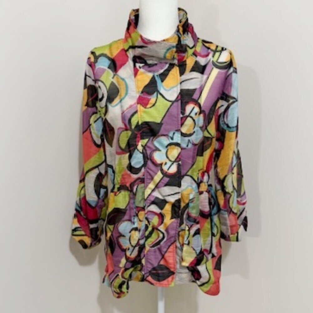 Luii Anthropologie Colorful Lightweight Hooded Zip Jacket Size M